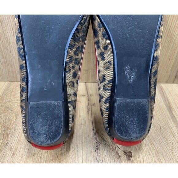 J Renee Edie Animal Print Flats Women 7M Leopard Red Bow Trim Vintage Square Toe - Picture 14 of 16